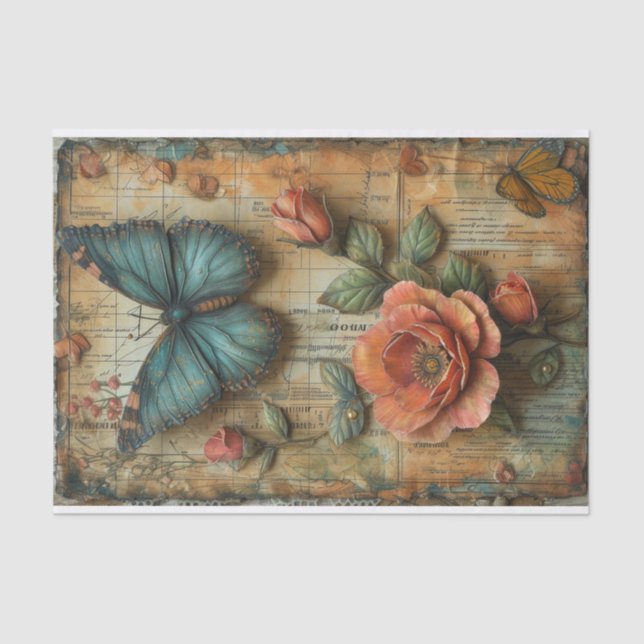 Rose & Butterfly Mixed Media Tissue Paper (Front)