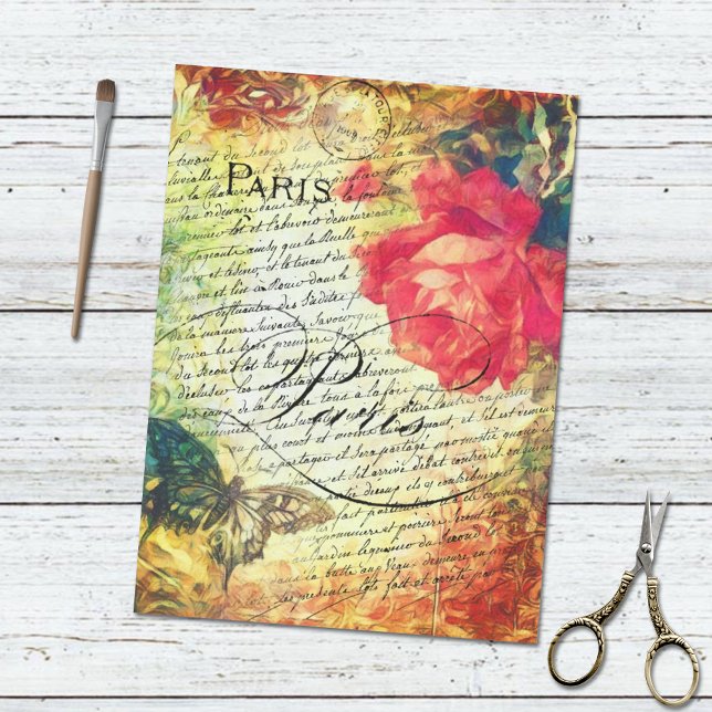 Rose Butterfly Victorian French Letter Paris  Tissue Paper (Creator Uploaded)