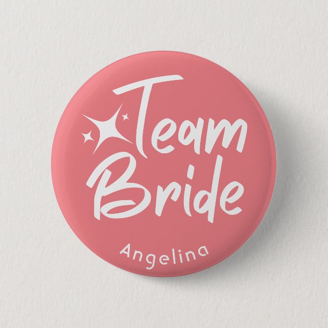 Rose Calligraphy Team Bride Personalised Button (Front)