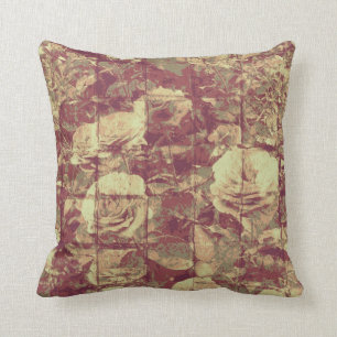 Rose camouflage pattern on tiled wall background cushion