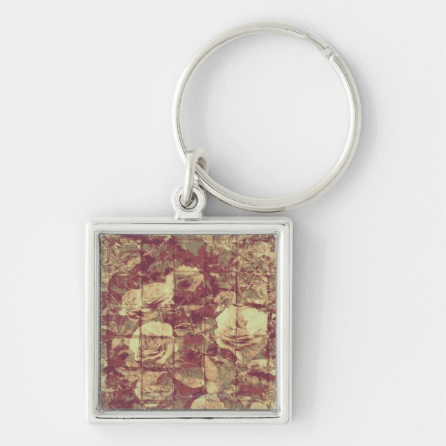 Rose camouflage pattern on tiled wall background key ring (Front)