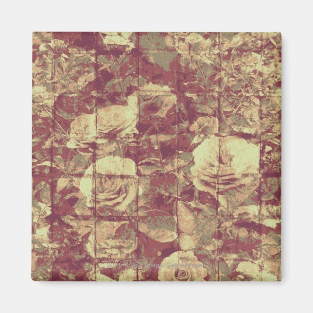 Rose camouflage pattern on tiled wall background magnet (Front)