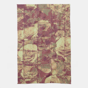 Rose camouflage pattern on tiled wall background tea towel