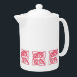 ROSE CELTIC KNOT Porcelain Teapot<br><div class="desc">The design on this ROSE CELTIC KNOT porcelain teapot is an original coloured pencil drawing of soft fuzzy rose pink wool roving yarn wound into a Celtic knot. * Matching products are available in the CELTIC KNOTS category of my shop. ** If you'd like to transfer this design to another...</div>