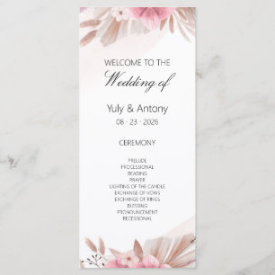 Rose Champagne Boho Wedding Program Card