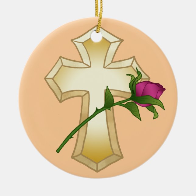 Rose Christian Cross Ornament  (Front)