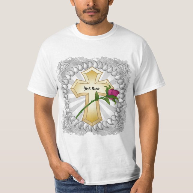 Rose Christian Cross  T-Shirt (Front)