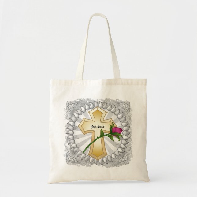 Rose Christian Cross Tote Bag (Front)