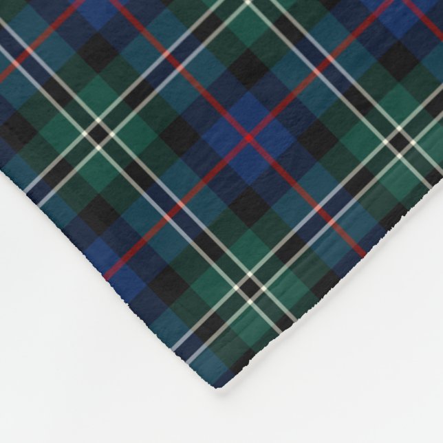 Rose Clan Forest Green and Blue Hunting Tartan Fleece Blanket (Corner)