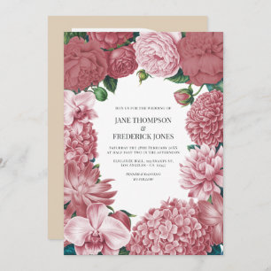 Rosé Clay, Terra Pink & Peony Smoke Floral Wedding Invitation