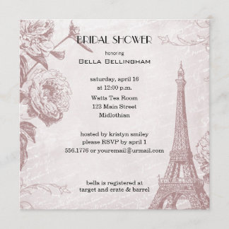 Rose Coloured Eiffel Tower Bridal Shower Invitatio Invitation