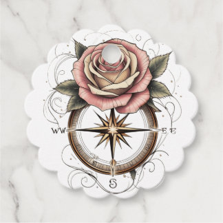 Rose Compass Tattoo-Inspired Design Favour Tags
