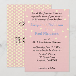 Rose Cream Polka Dots Blue Wedding Invitation