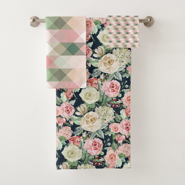 Rose & Creme Floral Watercolor Geometric Towel (Insitu)