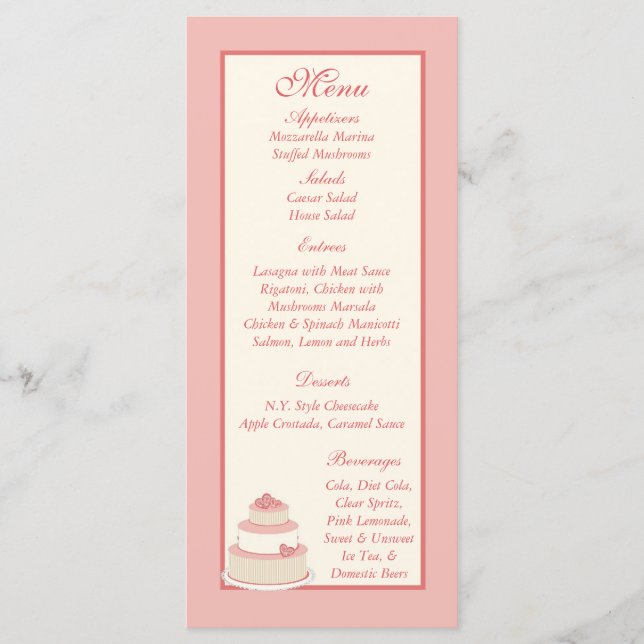 Rose/Creme Wedding Cake Menu Tags (Front)