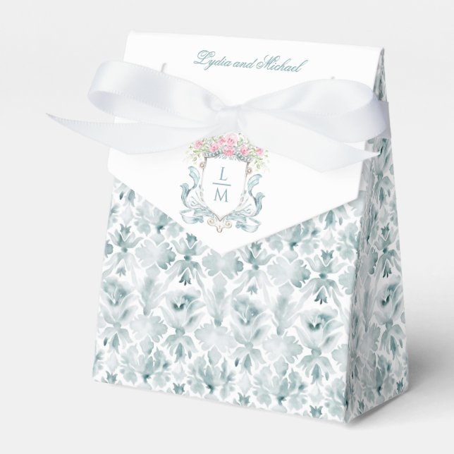 Rose Crest w/ Bow | Monogram Wedding Favour Box (Front Side)