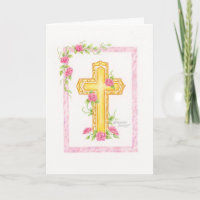 Rose Cross Baptism Congratulations Greeting Card