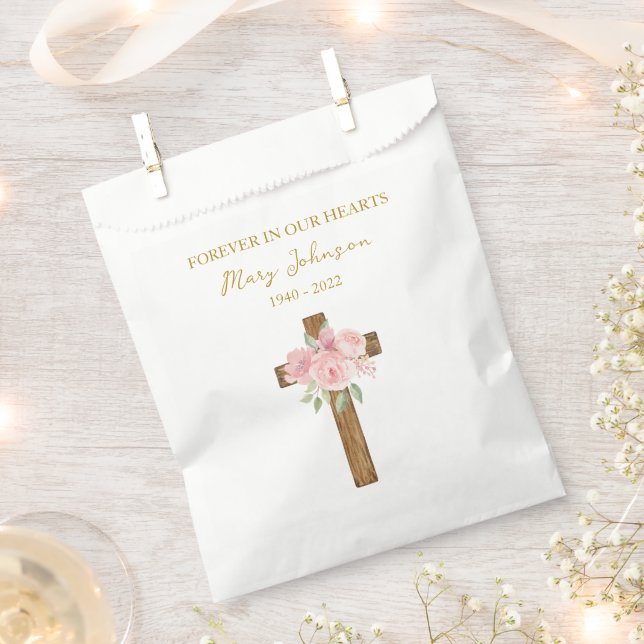 Rose Cross Funeral Favor Bag (Clipped)