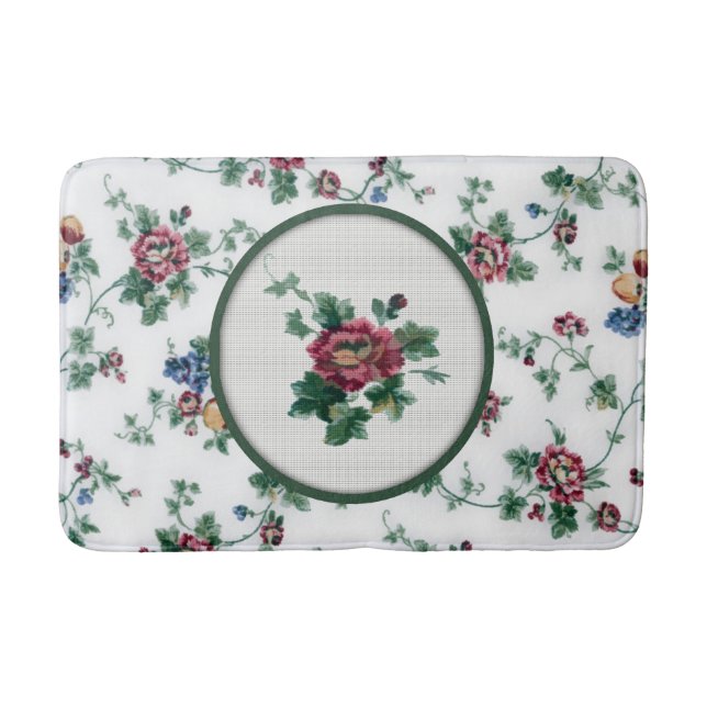 Rose Cross Stitch Bath Mat (Front)