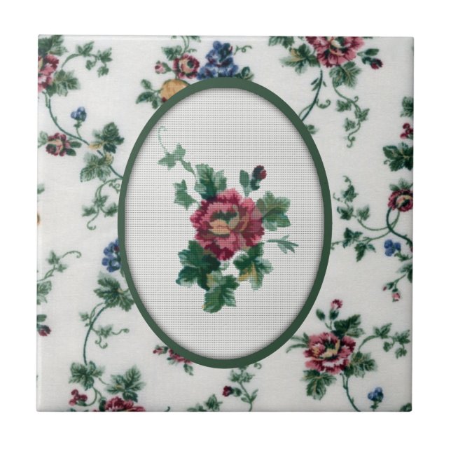 Rose Cross Stitch Tile (Front)