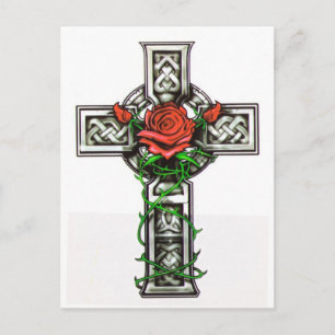 Rose cross tattoo design postcard