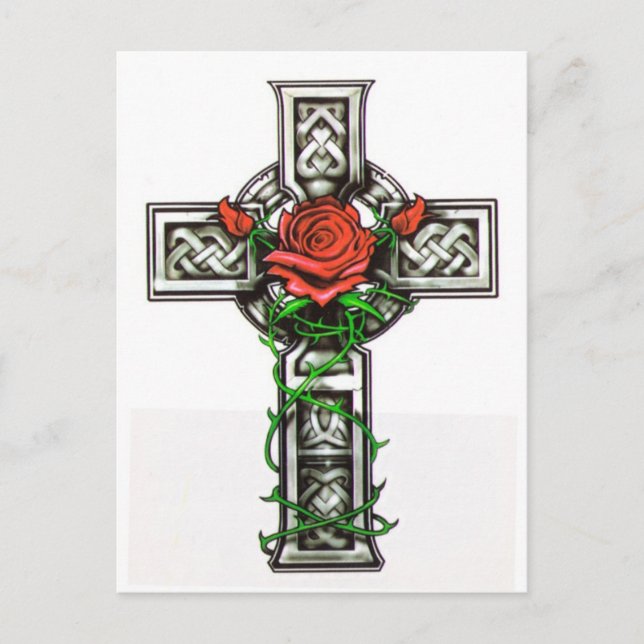 Rose cross tattoo design postcard (Front)
