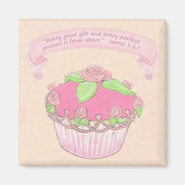 Rose CupCake Scripture Magnet (Front)