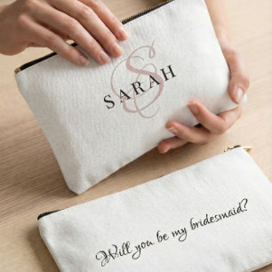Rose Cute Monogram Personalized Bridesmaid Gift Accessory Pouch