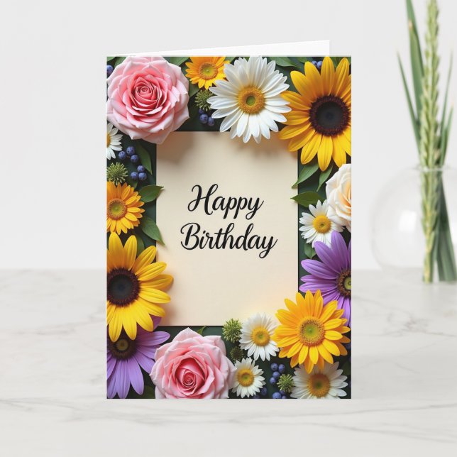 Rose Daisy Birthday Card (Front)