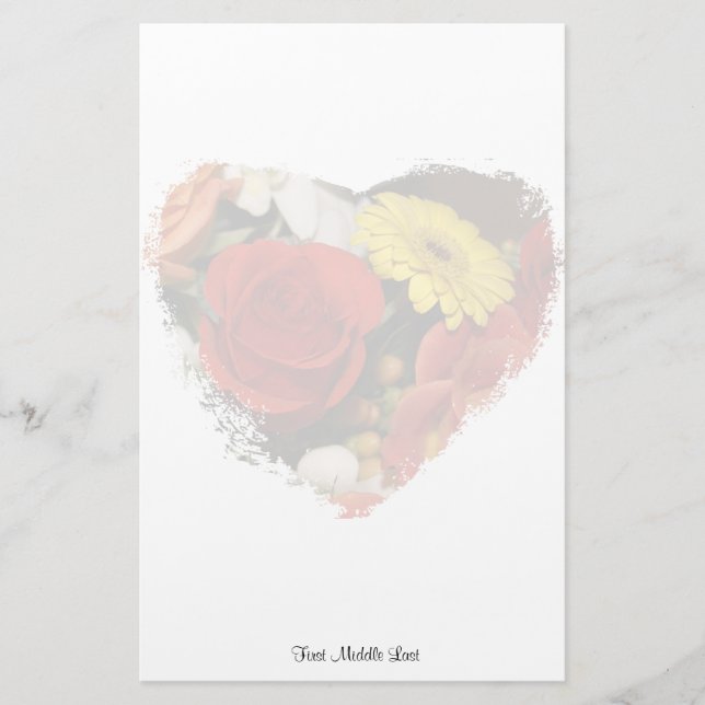 Rose Daisy Bouquet Heart Custom Stationery (Front)