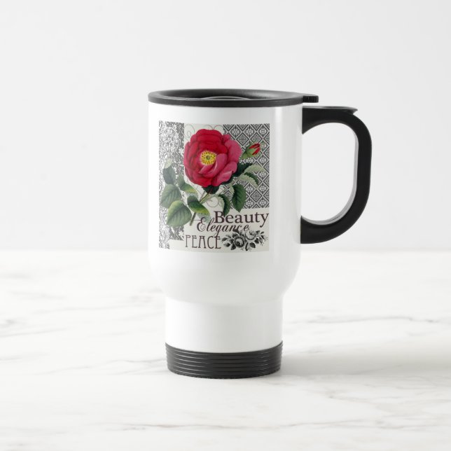 Rose Damask Pretty Floral Antique Travel Mug (Right)