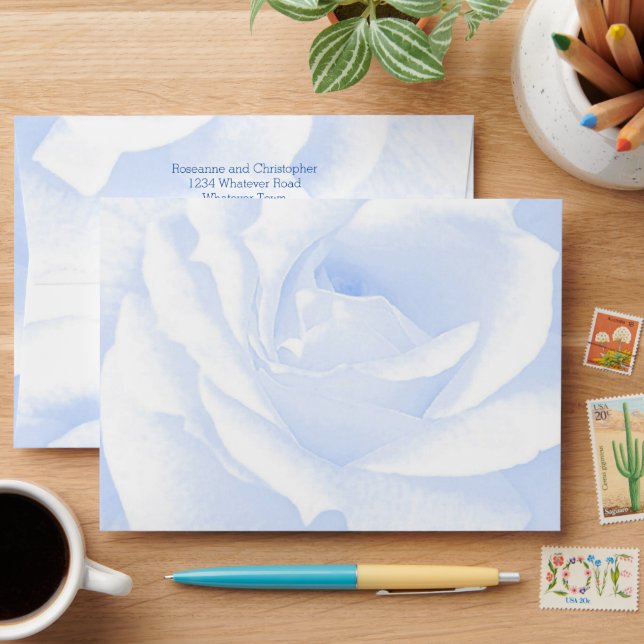 Rose Design Blue Coloured Wedding Envelope (Desk)