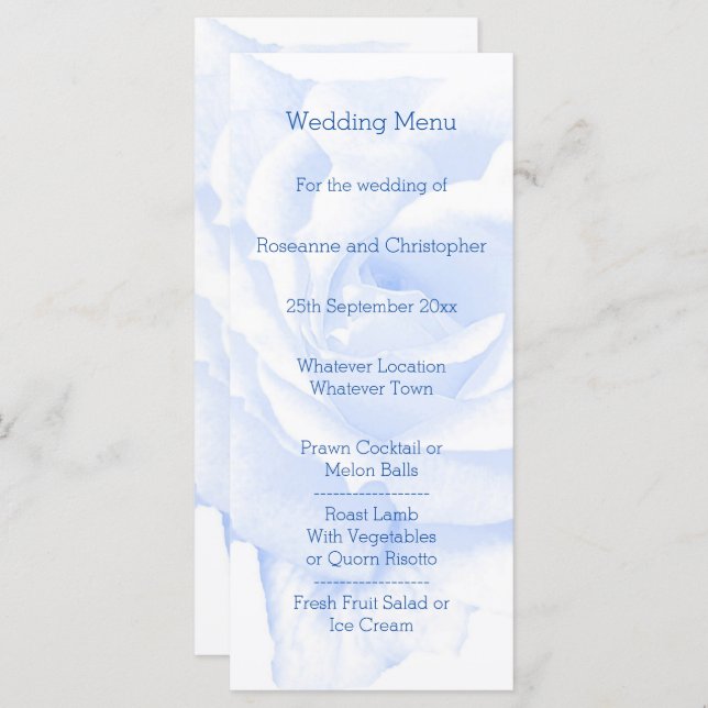 Rose Design Blue Coloured Wedding Menu (Front/Back)