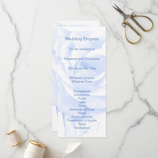 Rose Design Blue Coloured Wedding Programme (Front/Back In Situ)