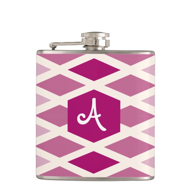 Rose Diamond Ombre Monogram Hip Flask (Front)