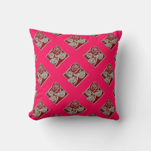 Rose Diamonds-08-Hot Pink Red-Square Throw Pillow