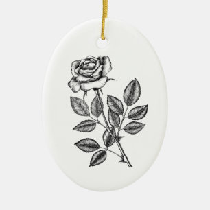 Rose drawing 2 ceramic tree decoration