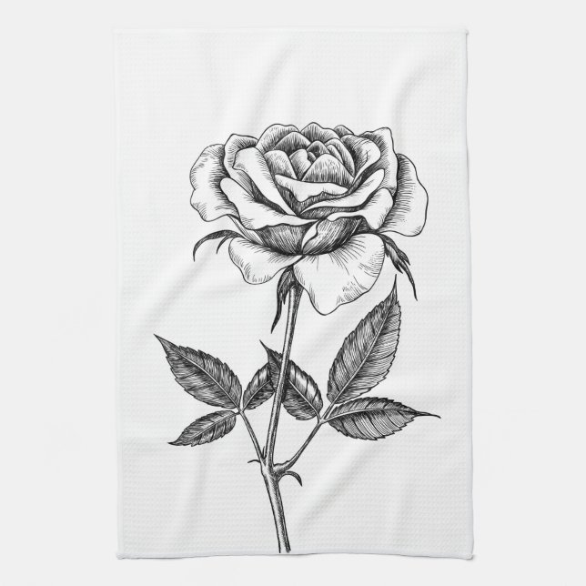 Rose drawing tea towel (Vertical)