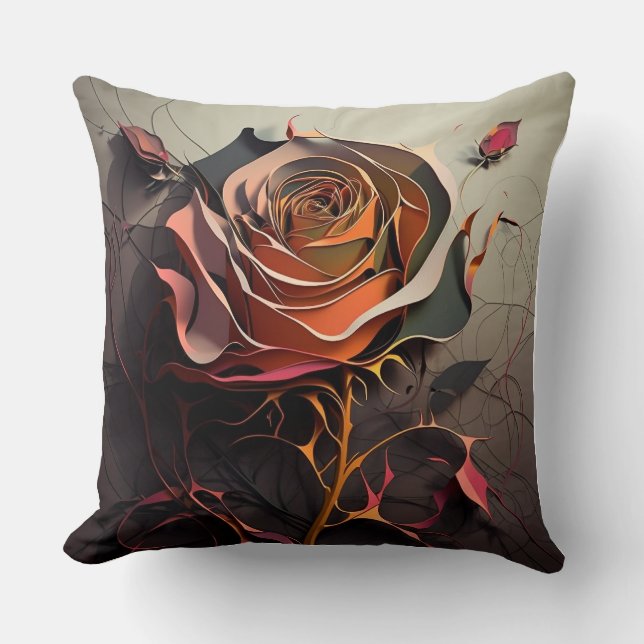 Rose Dreams: Abstract Art Rose Decorative Pillow (Front)