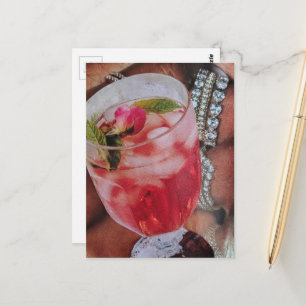 Rose Drink and Jewels Mixed Media Collage  Postcard