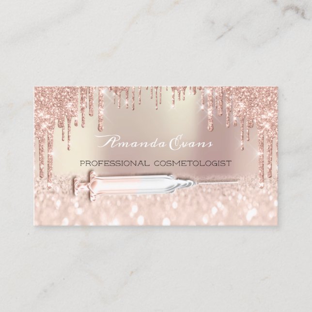 Rose Drips Glitter Syringe Injections Botox SPA Appointment Card (Front)