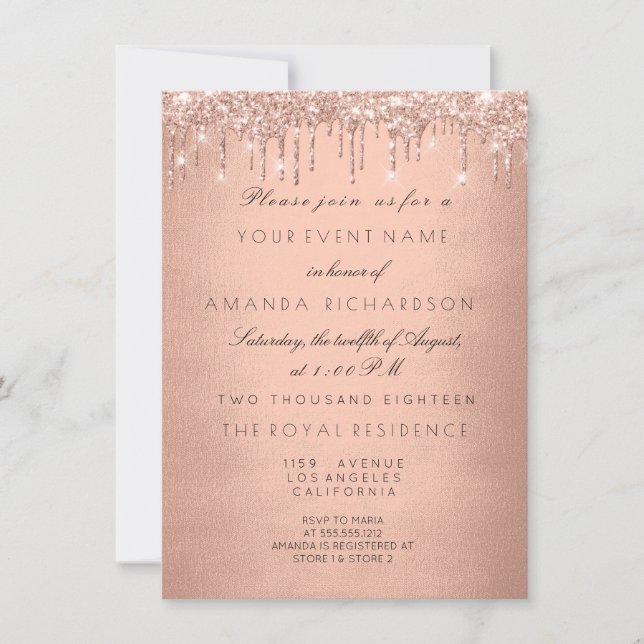 Rose Drips Gold Royal Glitter 16th Bridal Shower Invitation (Front)