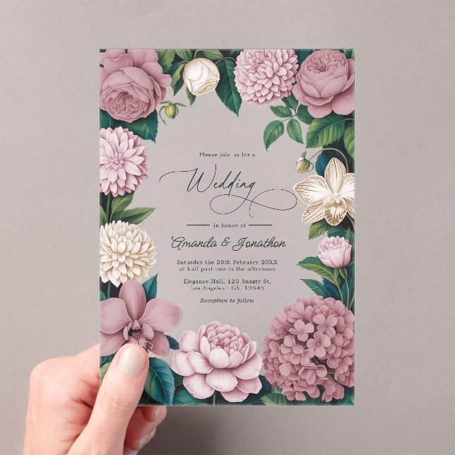 Rose Dust, Silk Blush & Porcelain Cream Wedding Acrylic Invitations (Insitu (Handheld))