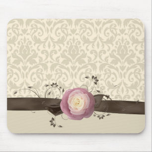 Rose Elegant Damask Ribbon Style Mousepad