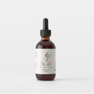 Rose Essential Oils Bottle Watercolor Floral  Label