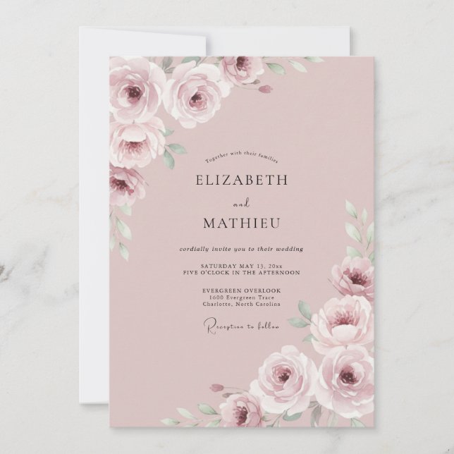 Rose Ethereal Floral Wedding Invitation (Front)