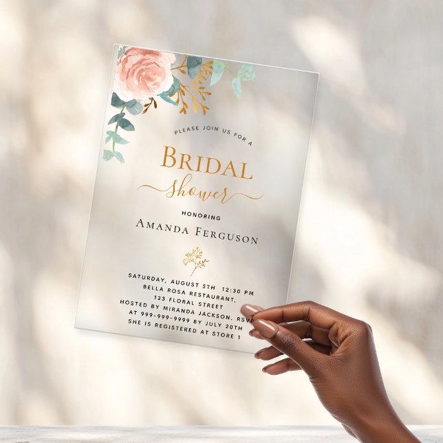 Rose eucalyptus blush bridal shower acrylic invitations (Creator Uploaded)