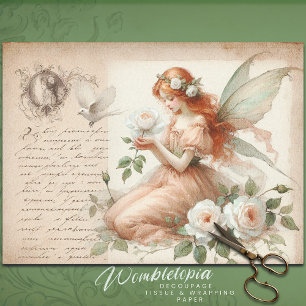 Rose Fairy & Pastel Ephemera Script Decoupage  Tissue Paper