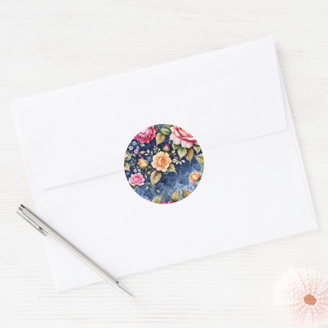 Rose Fantasy Pink and Blue Classic Round Sticker (Envelope)