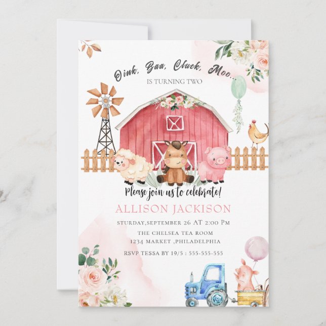 rose Farm Barnyard Animals Birthday Bash Invitatio Invitation (Front)